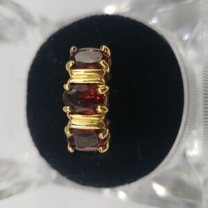 Triple Stone Garnet Gold Plated 925 Ring, Size 8